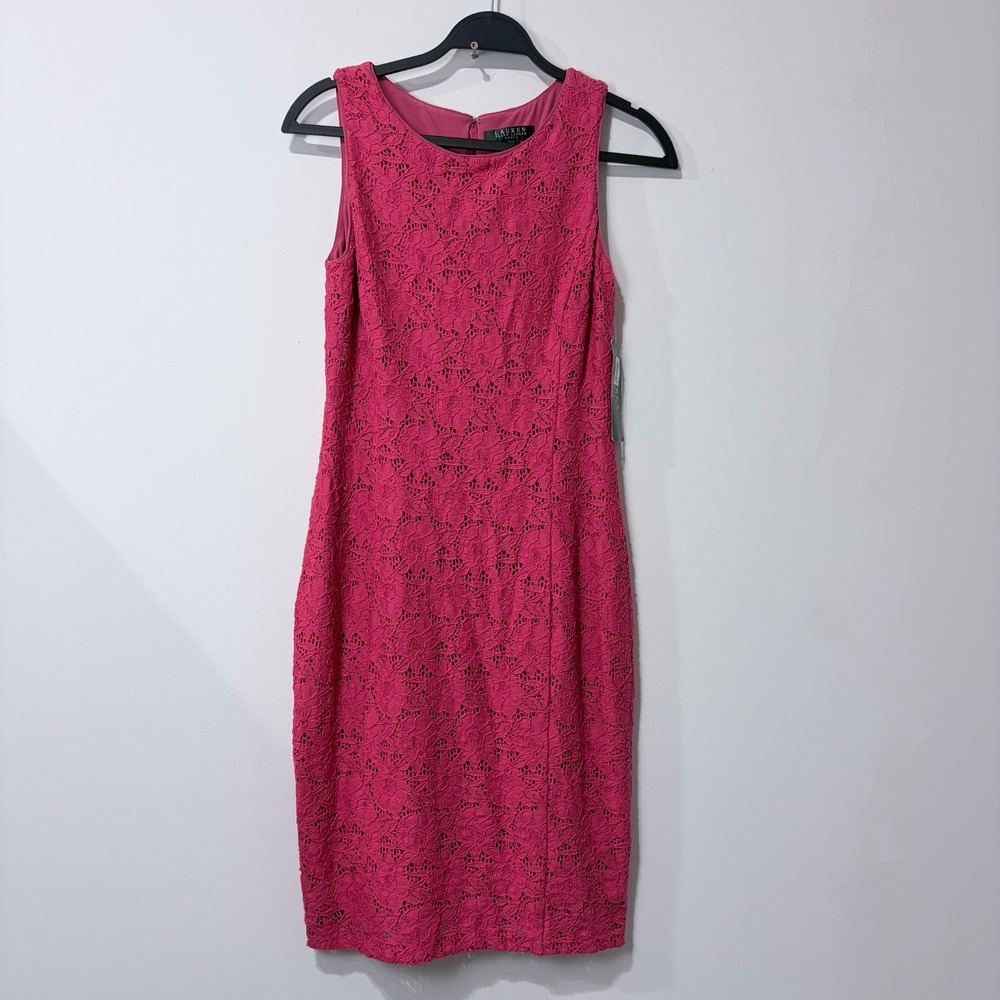 Ralph Lauren Women's Pink Lace Sheath Dress Sz 6  NEW Geranium Old Money Wedding